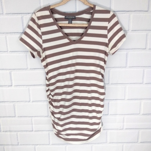 A Pea in the Pod Tops - A Pea in the Pod Striped Ruched V-neck tee